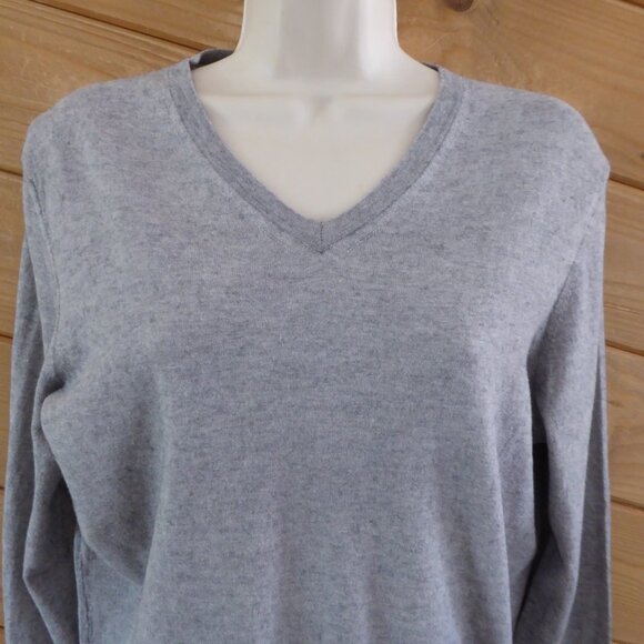 SuitSupply Gray V-neck Cotton Cashmere Long Sleeve Lightweight Sweater Top M - Picture 2 of 7